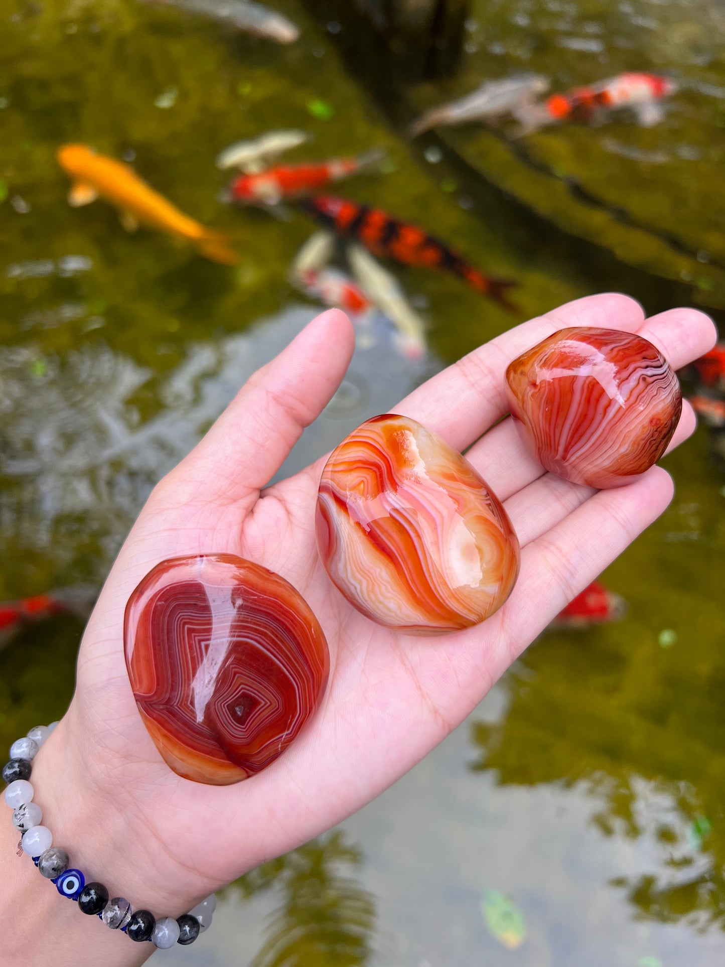 Red Sardonyx Banded Agate Palm Stone