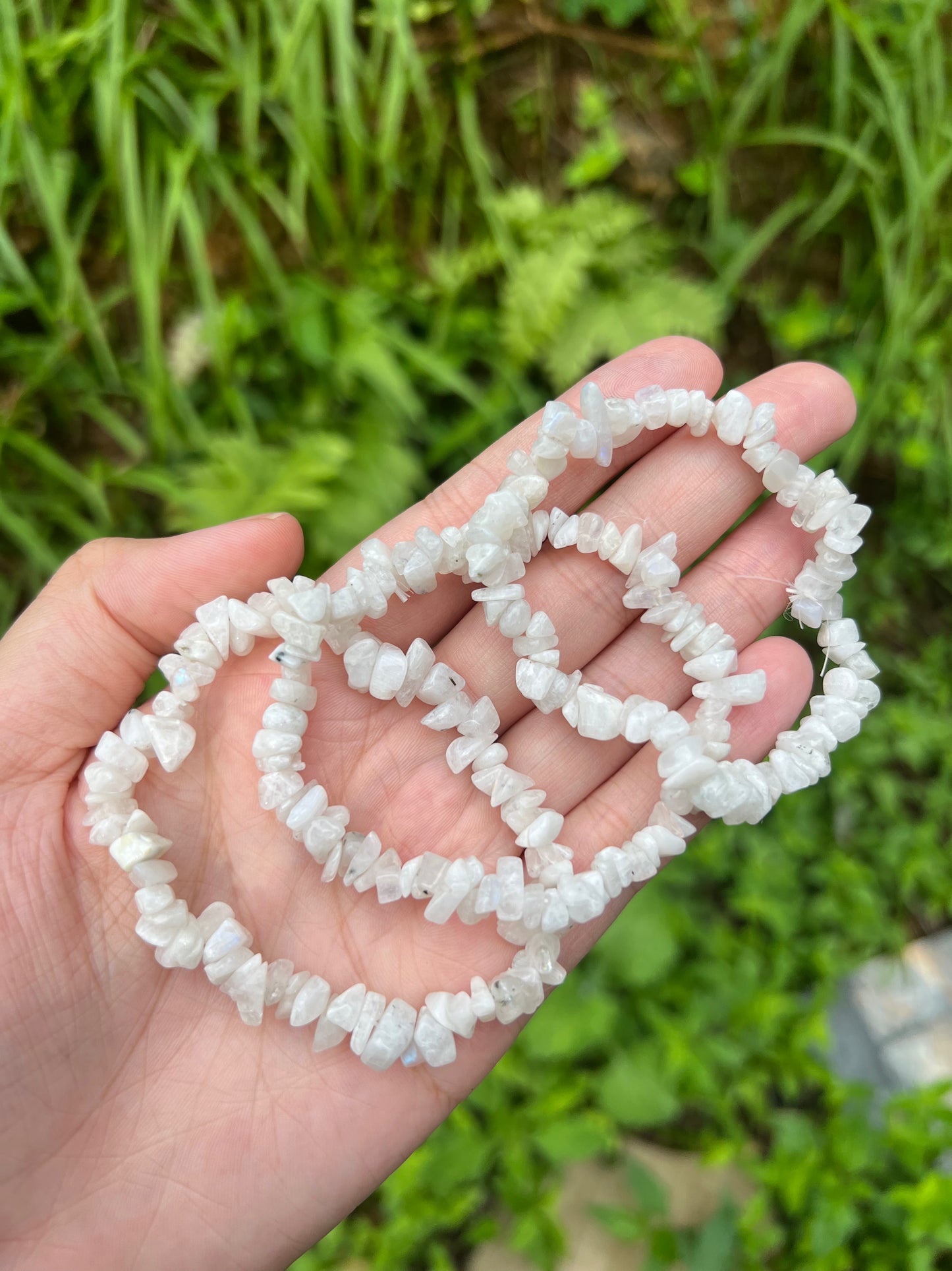 White Rainbow Moonstone Chip Bracelet